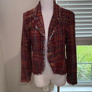 Anage Women S Blazer Multicolor Long Sleeve Fringe Lined Knitted Casual Jacket